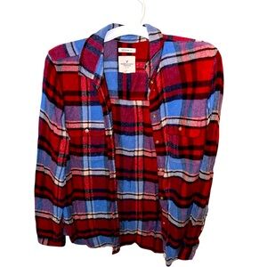 American Eagle Boyfriend Fit Red, White & Blue Flannel